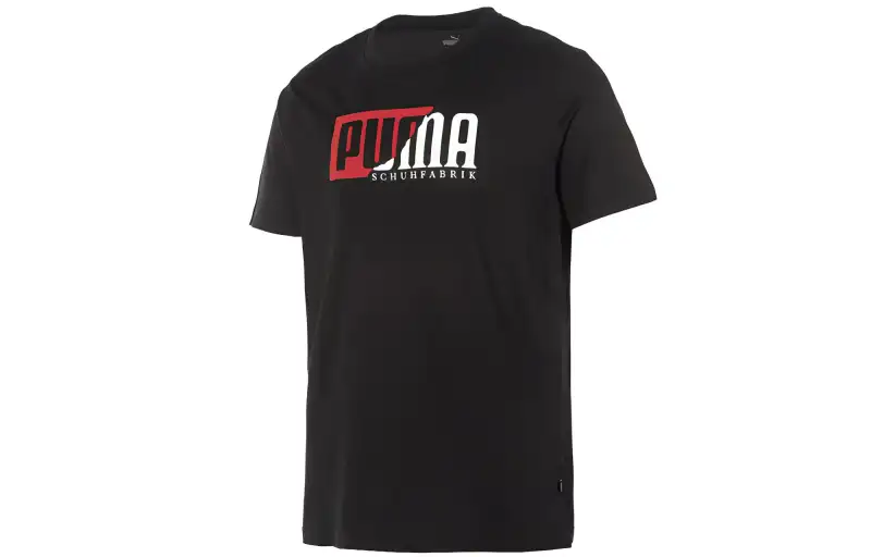 PUMA T Shirts Men's Black Crew Neck Moderate Straight Fit