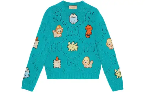 GUCCI Sweaters Men's Blue Crew Neck Moderate Other
