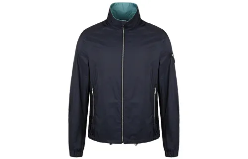 PRADA Jackets Men's Navy Blue Stand Collar Thin Reversible