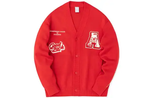 ANTA Life Collection Knitwear Men's Rich Red V Neck Moderate Cardigan