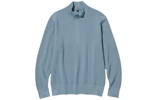 UNIQLO Knitwear Men's Sky Blue Stand Collar Moderate Base Layer