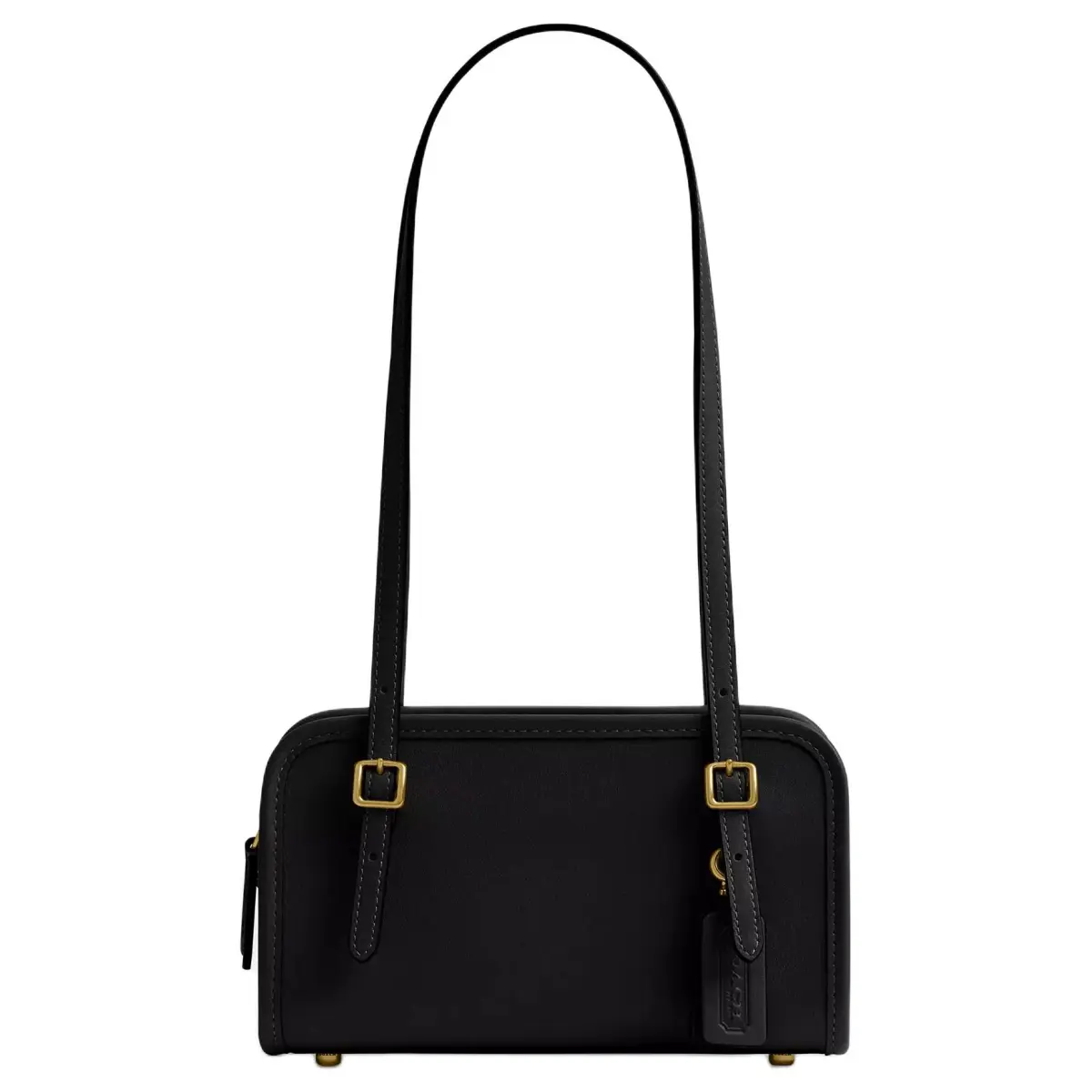 COACH Swing Zip Crushed Leather Shoulder Bag Small Women's Black