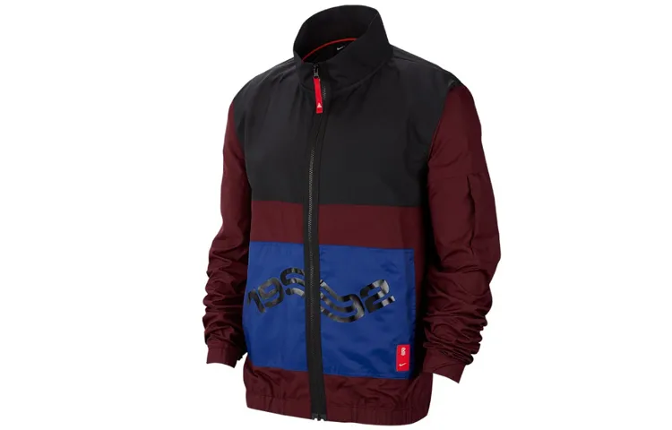 Nike Jackets Men's Black Red Patchwork Stand Collar Moderate Straight Fit