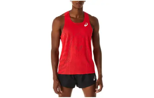 ASICS Tank Tops Men's Red Crew Neck Moderate Straight Fit