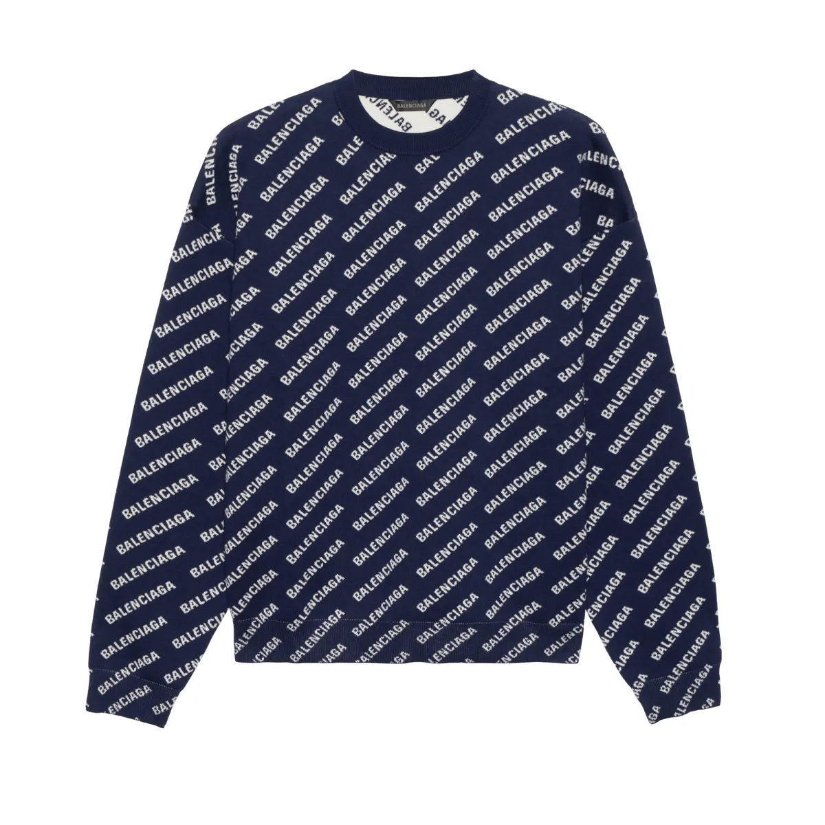 Balenciaga Allover Logo Printed Crewneck Knit Jumper
