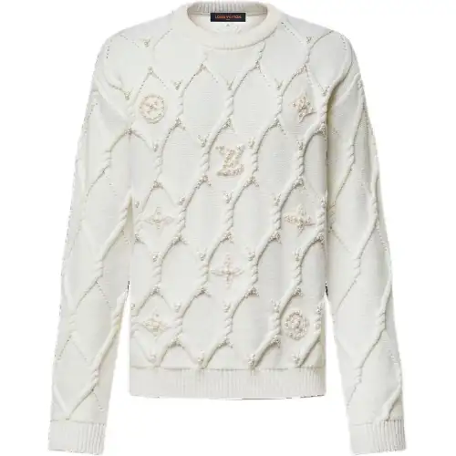 LOUIS VUITTON Embellished Cable Knit Wool Blend Pullover
