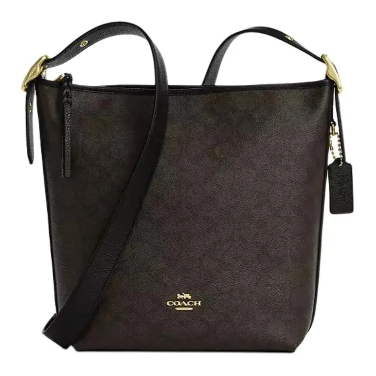 COACH Coated Canvas With Pebbled Leather Crossbody Bag, Shoulder Bag Medium Women's Walnut & Black
