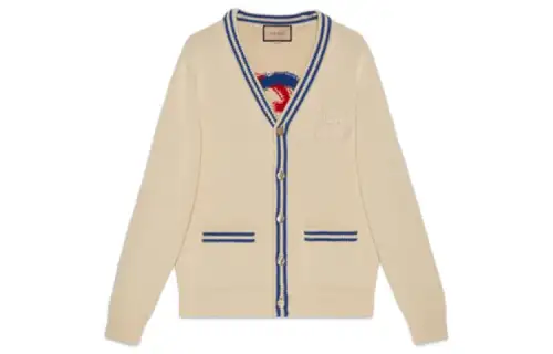 GUCCI Sweaters Men's Ivory V Neck Moderate Cardigan
