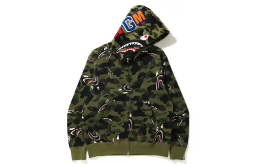 A BATHING APE Camouflage shark, autumn jacket with zipper with hood, loose fit