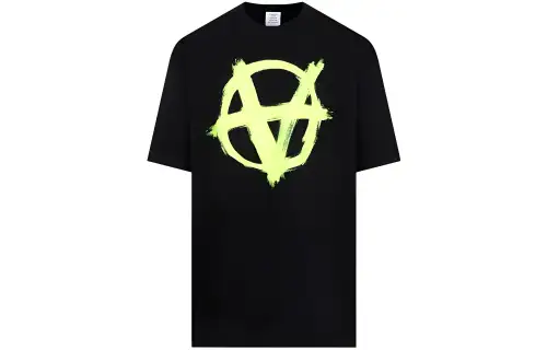 Vetements T Shirts Men's Black Crew Neck Moderate Straight Fit