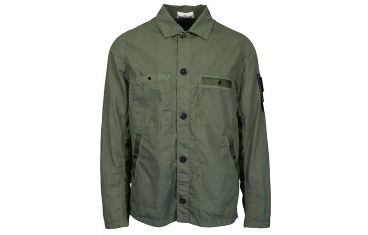 STONE ISLAND Jackets Men's Army Green Lapel Moderate Straight Fit