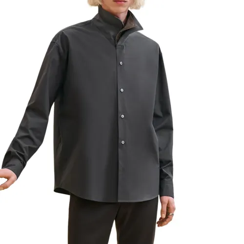 HERMES Shirts Men's Dark Gray Stand Collar Moderate Other