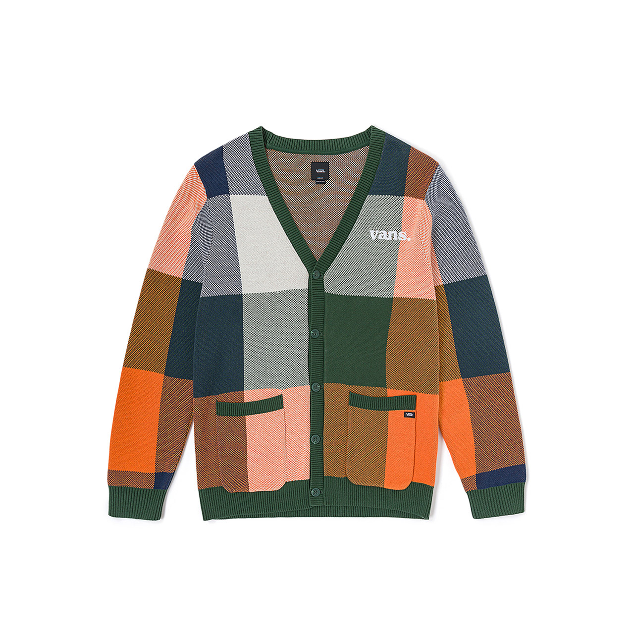 Vans Knitwear Unisex Dark Green V Neck Moderate Cardigan