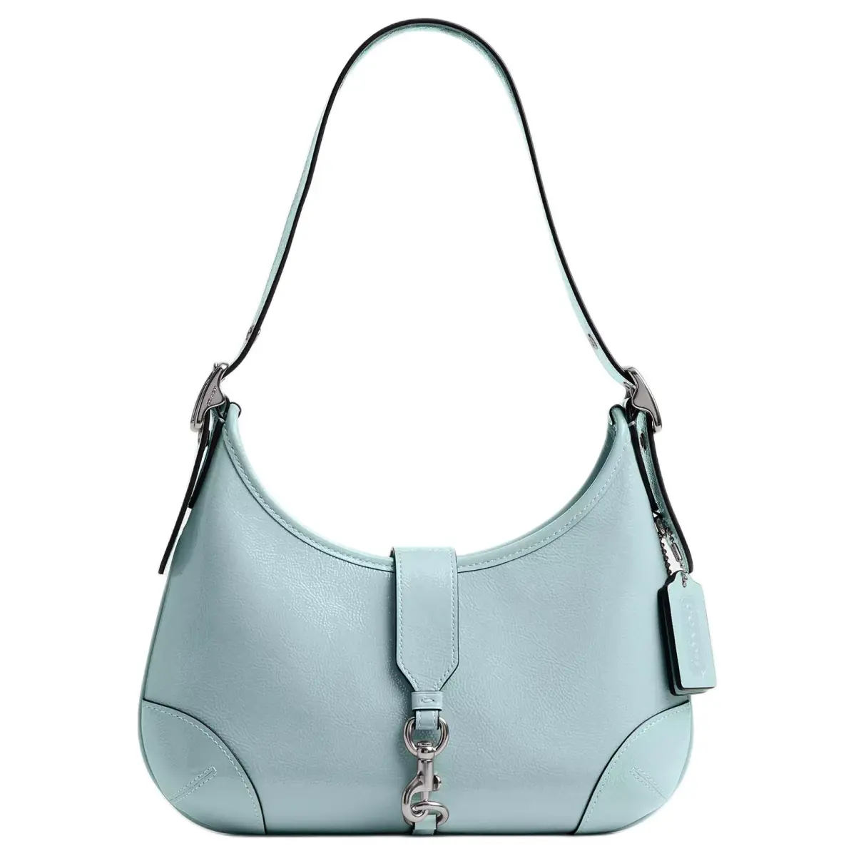 COACH Hamptons Pleated Patent Leather Hobo Bag, Handbag, Shoulder Bag Medium Women's Light Blue