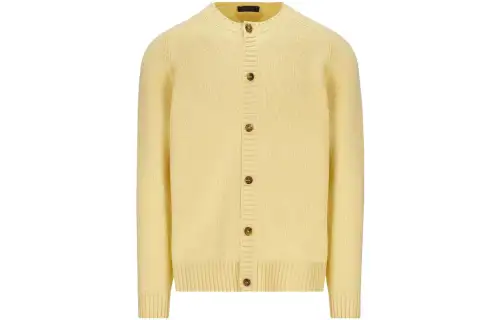PRADA Knitwear Men's Yellow Crew Neck Moderate Cardigan