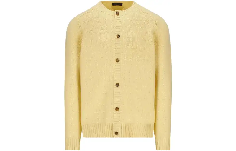 PRADA Knitwear Men's Yellow Crew Neck Moderate Cardigan