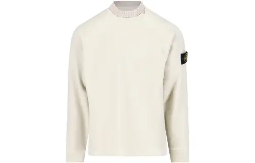 STONE ISLAND Compass Motif Mock Neck Layered Sweatshirt