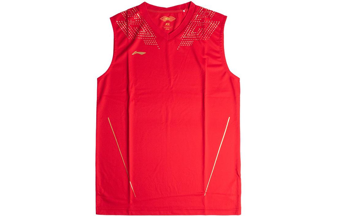 Li Ning Tank Tops Men's Red V Neck Moderate Straight Fit