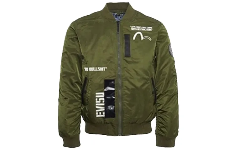 EVISU Jackets Men's Green Stand Collar Moderate Other