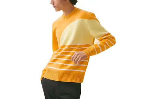 HERMES Cashmere Sweaters Men's Yellow Crew Neck Moderate