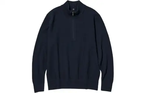 UNIQLO Knitwear Men's Navy Blue Stand Collar Moderate Base Layer
