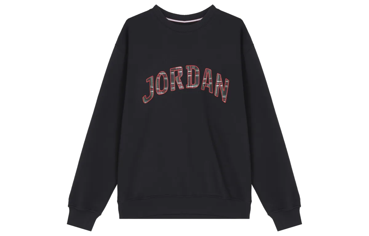 Jordan ESSENTIALS Knit Panel Letter Fleece Lined Sports Long Sleeved Sweatshirt Men's Black