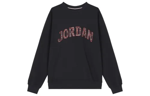 Jordan ESSENTIALS Knit Panel Letter Fleece Lined Sports Long Sleeved Sweatshirt Men's Black