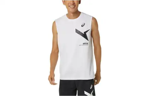 ASICS Tank Tops Men's White Crew Neck Moderate Straight Fit