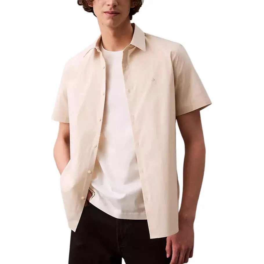 Calvin Klein Shirts Men's Ecru Pointed Collar Moderate Straight Fit