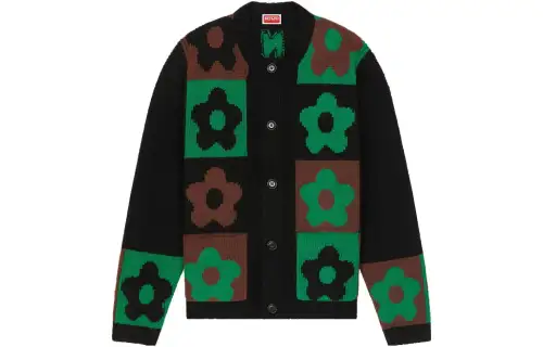 KENZO Knitwear Men's Black Crew Neck Moderate Cardigan