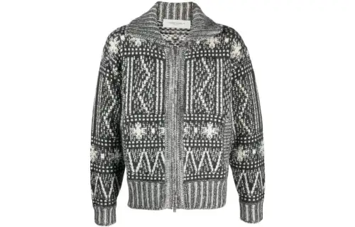 【Zoomed Imagery】intarsia-knit zip-up jumper