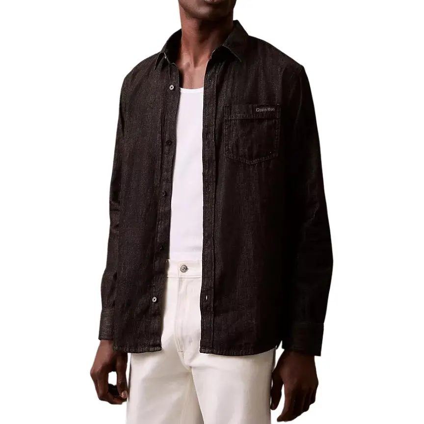 Calvin Klein Shirts Men's Black Pointed Collar Moderate Denim