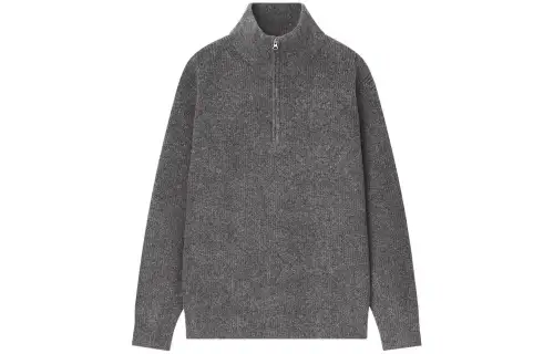 UNIQLO Knitwear Men's Gray Stand Collar Moderate A Line