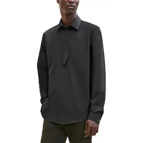 HERMES Shirts Men's Black Pointed Collar Moderate Other