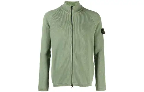 STONE ISLAND Sweaters Men's Olive Green Stand Collar Moderate Other