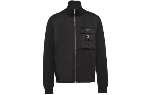 PRADA Jackets Men's Black Stand Collar Moderate Other