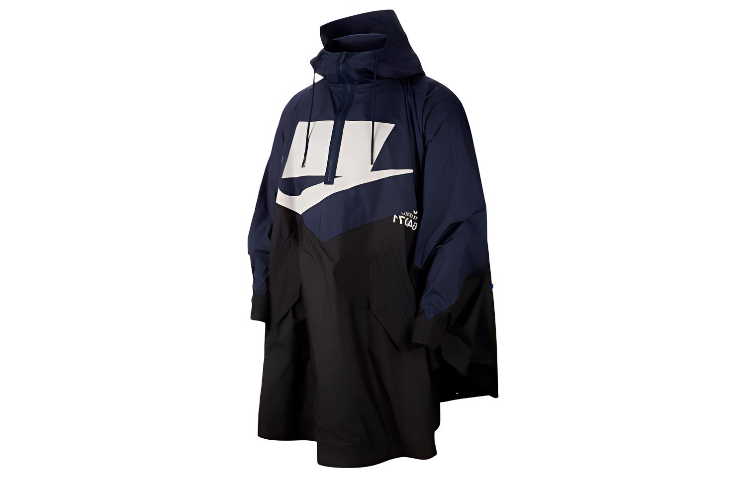 Nike Sportswear Windrunner loose printed patchwork hooded cape pullover jacket for men, black