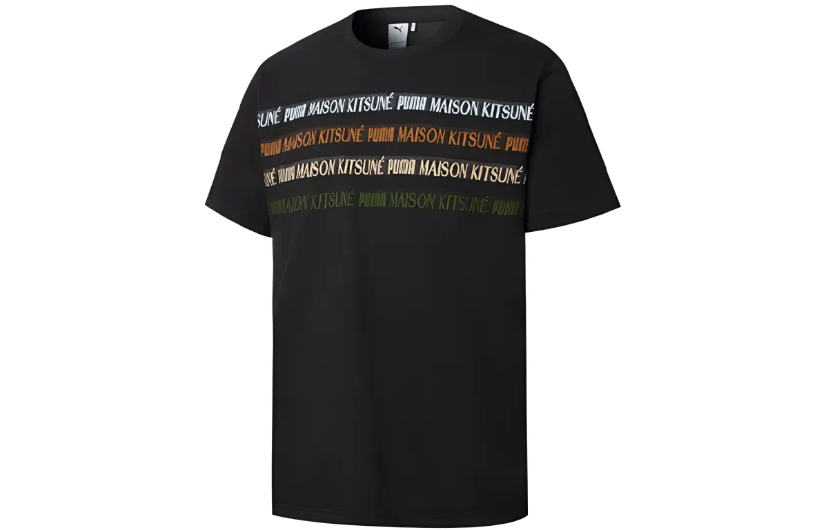 PUMA X Maison Kitsune T-Shirts Unisex Black Crew Neck Moderate Straight Fit