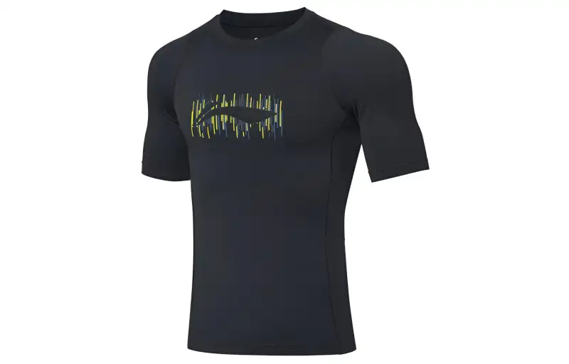 Li Ning T Shirts Men's Black Crew Neck Moderate Straight Fit