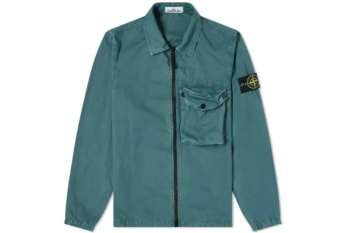 STONE ISLAND Jackets Men's Gasoline Green V-neck Moderate Straight Fit