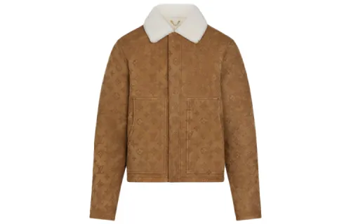 LOUIS VUITTON Leather Jacket Men's Brown