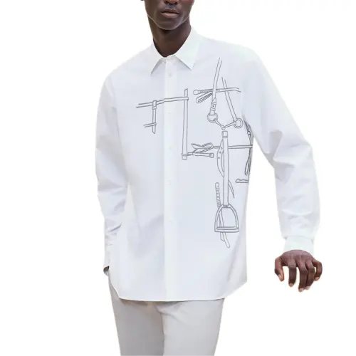 HERMES Shirts Men's White Lapel Moderate Other