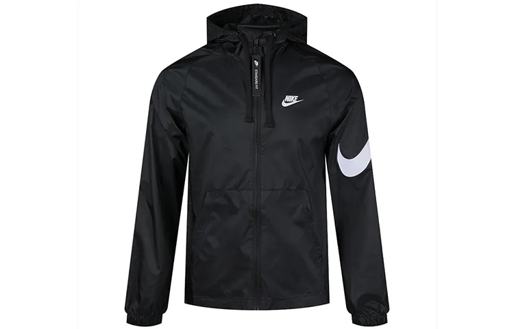 Nike Sportswear Swoosh Full-length Zipper Cardigan Hooded Jacket Black