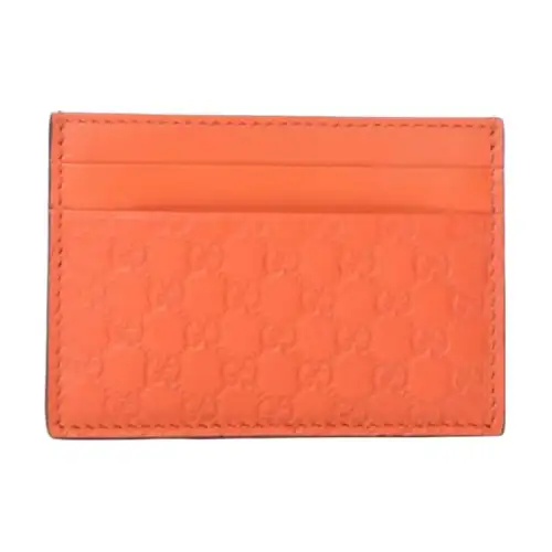 GUCCI Embossed Cow Leather Card Holder Unisex Orange