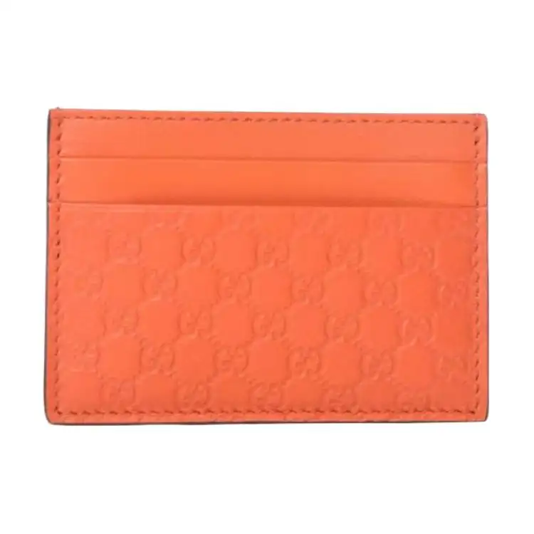 GUCCI Embossed Cow Leather Card Holder Unisex Orange