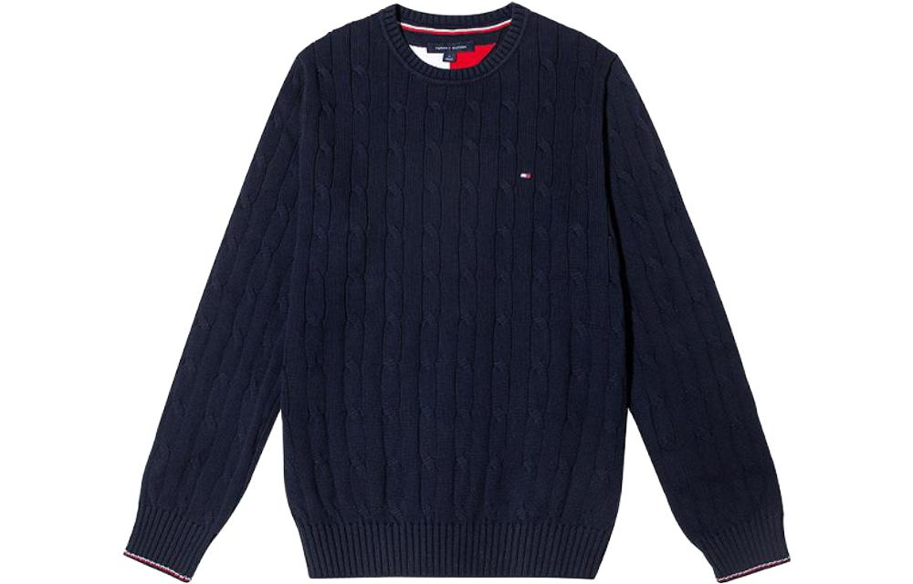 Tommy Hilfiger Американский стиль винтаж Логотип бренда логотип стандартный Гангстер круглый воротник свитер осень-зима мужской стиль темно-синий