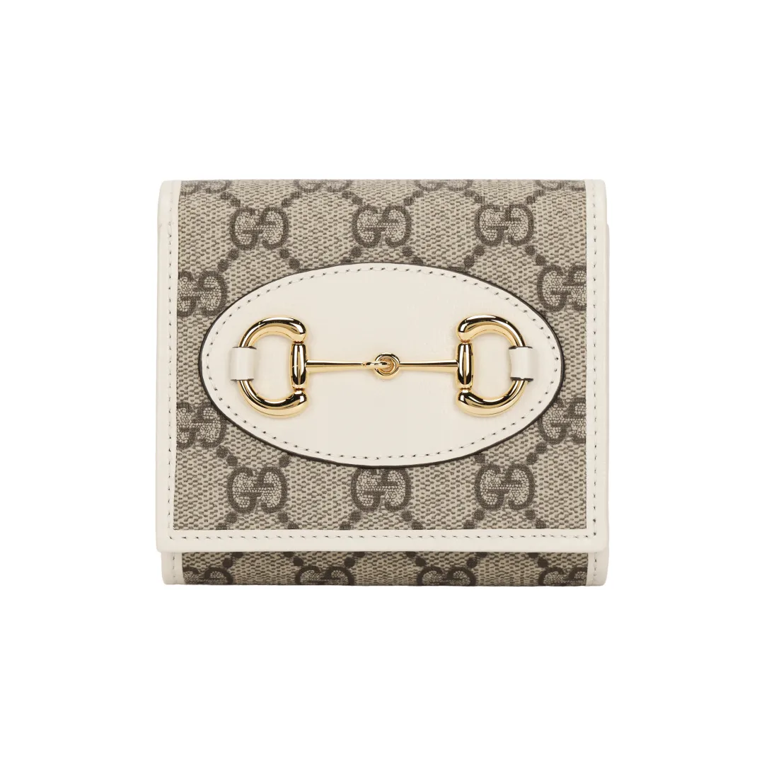 GUCCI Canvas With Leather Wallet Women's Ebony/White