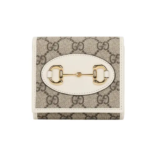 GUCCI Canvas With Leather Wallet Women's Ebony/White