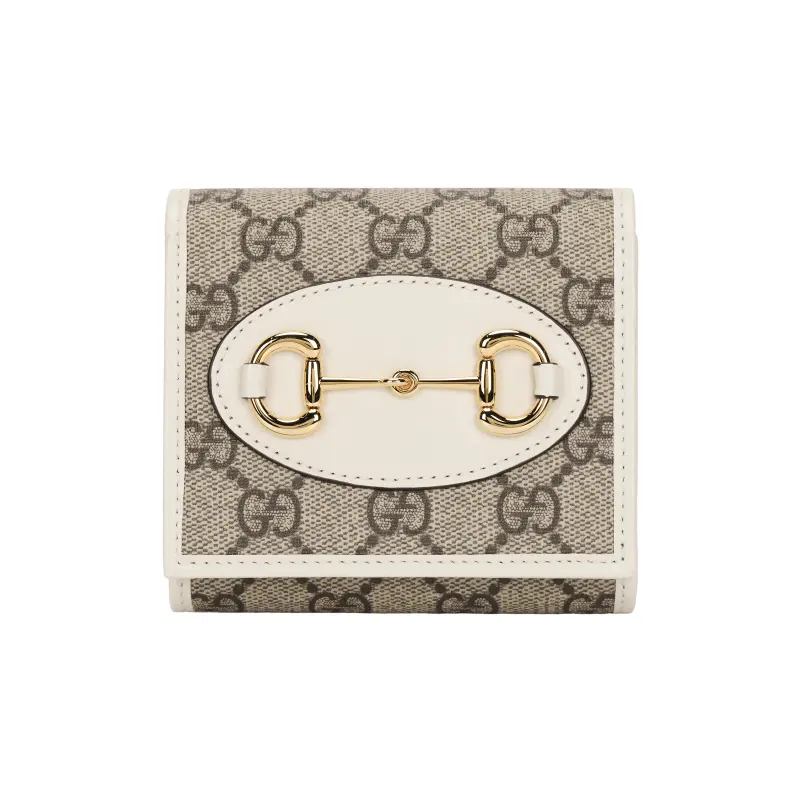 GUCCI Canvas With Leather Wallet Women's Ebony/White