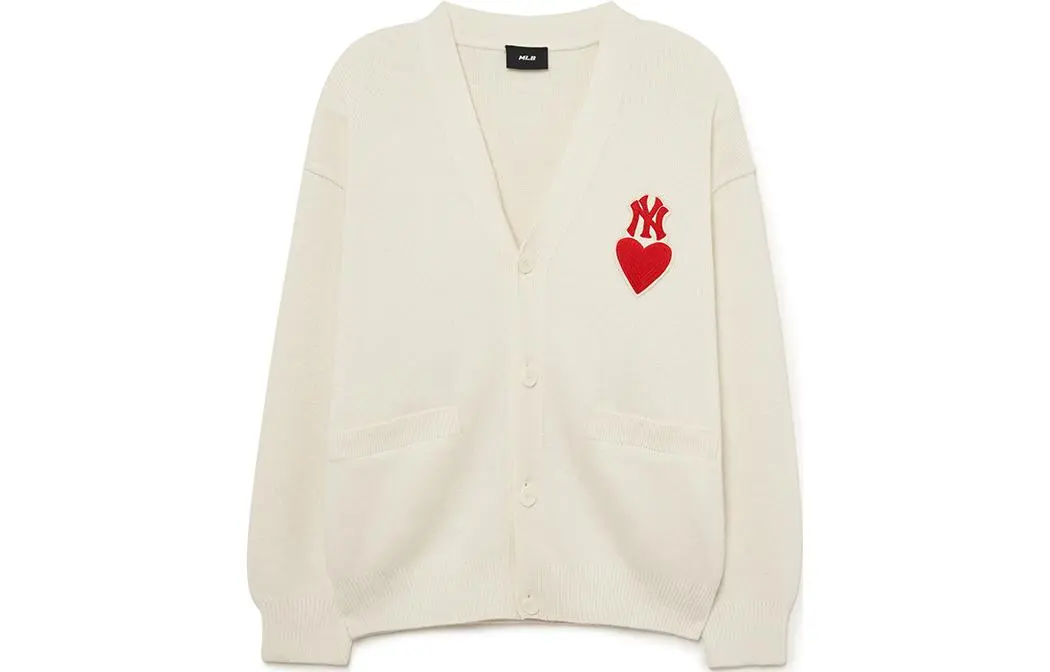 MLB New York Yankees Knitwear Unisex Dark Cream V-neck Moderate Cardigan